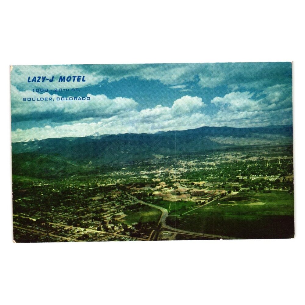 Vintage Lazy J Motel Boulder Colorado Postcard Arial Turnpike Continental Divide